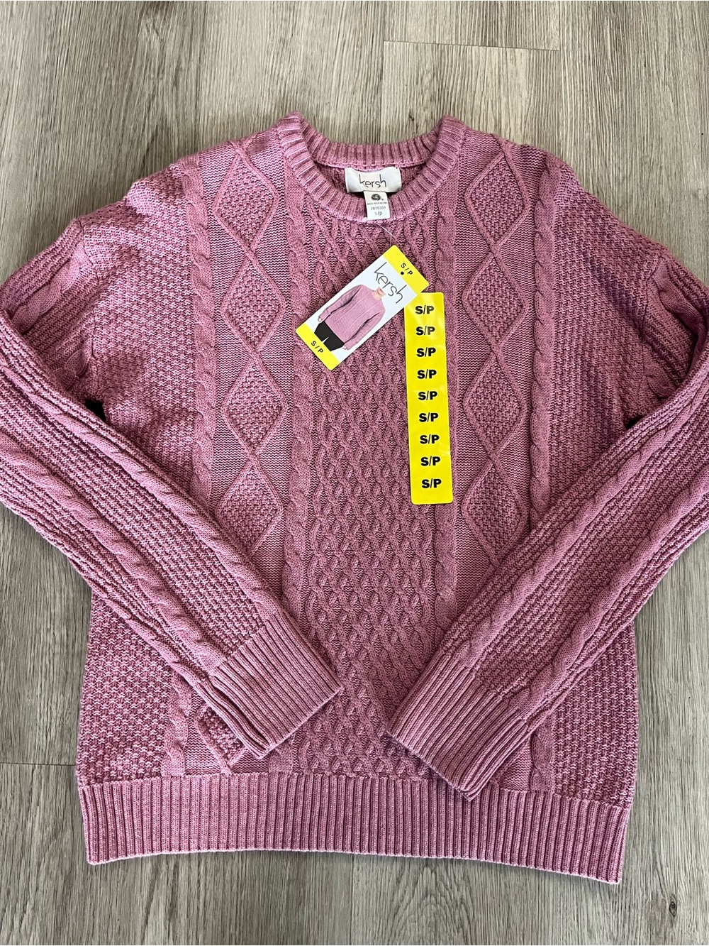 435–NWT Kerch Mauve Pink Cable Knit Crewneck Sweater